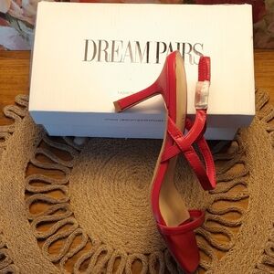 Dream Pairs Red Cross-Strap Slingback Heels